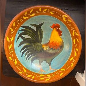 Cracker Barrel large bowl wooden hand painted Rooster Break of Dawn